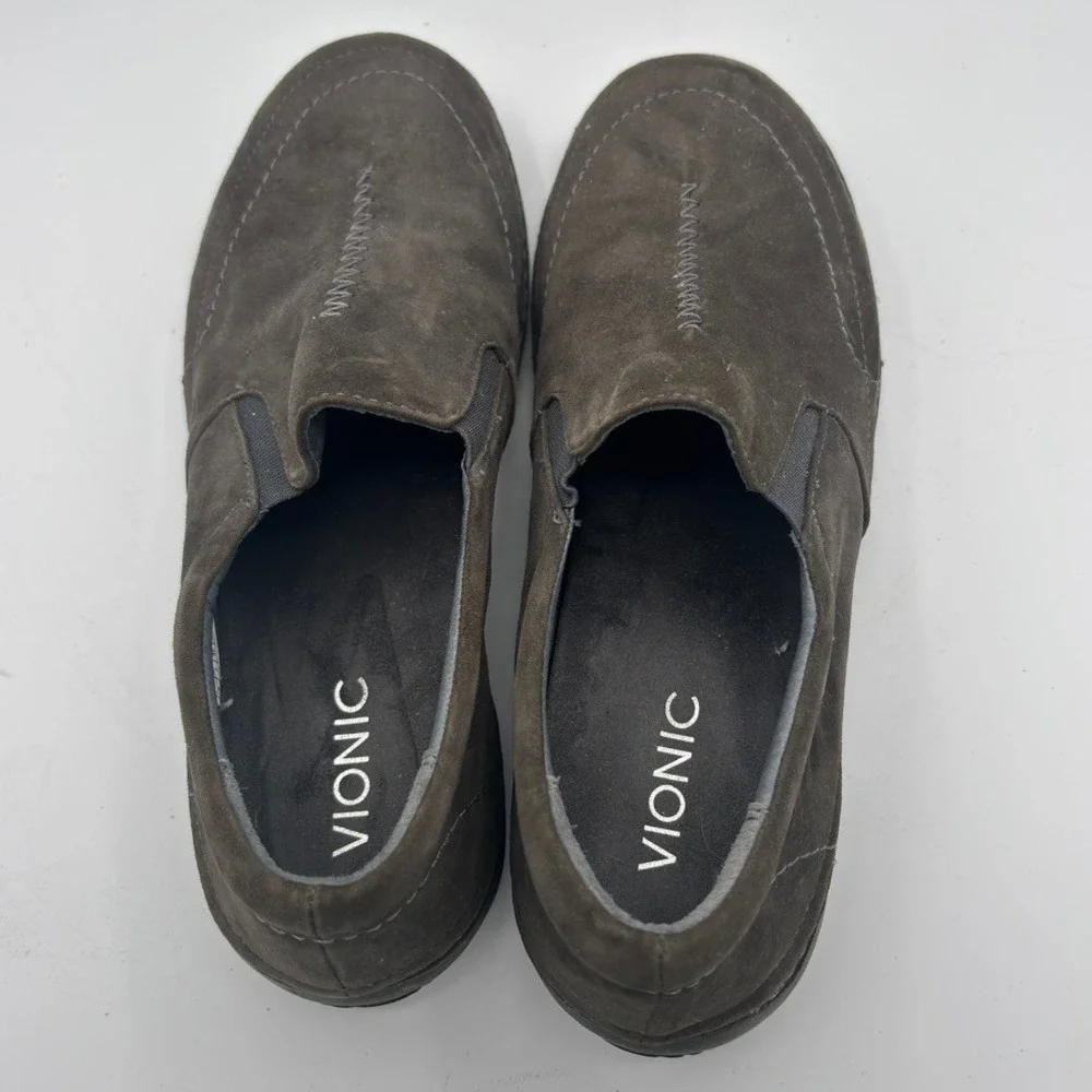 Vionic Addison Loafers Women Sz 9 Grey Suede Orthopedic Comfort Shoes